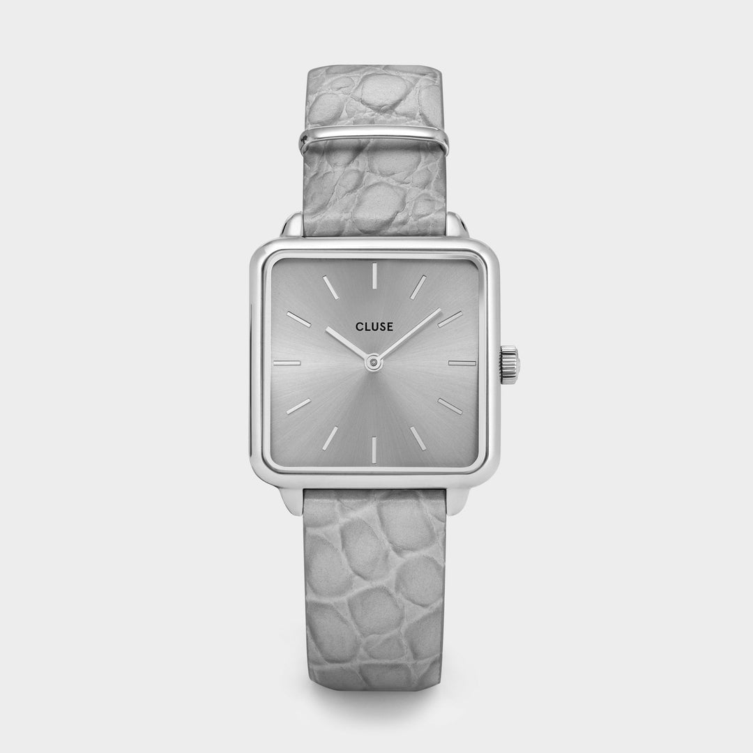 CLUSE Gift box La Tétragone Alligator Watch and Disc Bracelet Silver Colour CG10312 - watch