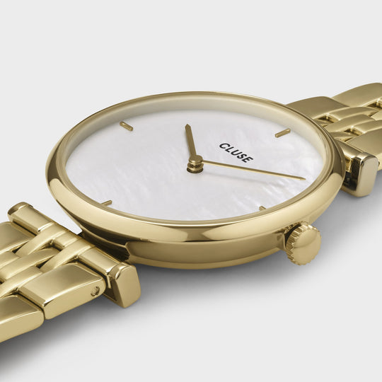 CLUSE Triomphe 5-Link, Gold, White Pearl CW0101208014 - Watch case detail