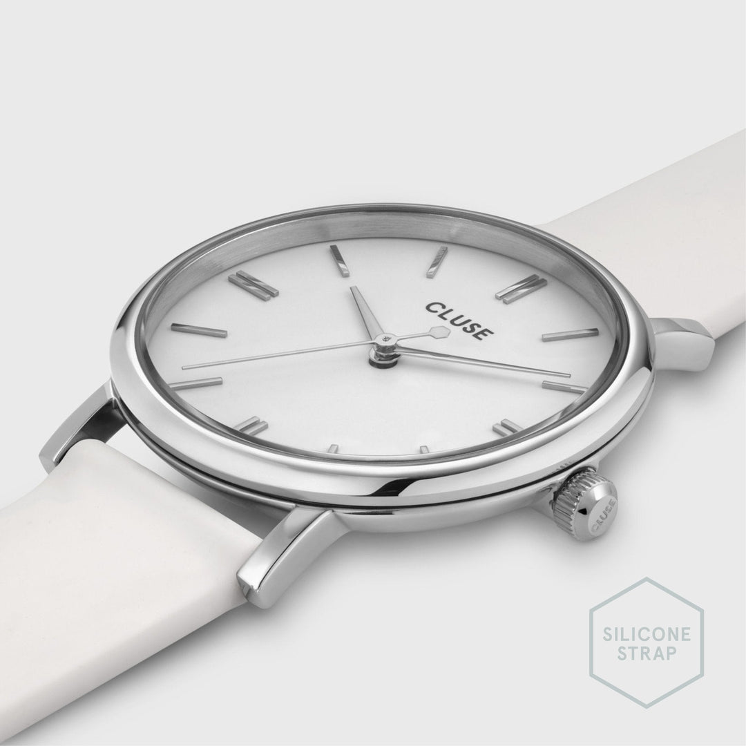 CLUSE Pavane Petite Silicone White, Silver Colour CW11401 - Watch case detail