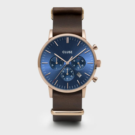 CLUSE Giftbox Aravis Chrono Watch & Mesh Strap Rose Gold CG21001 - watch face