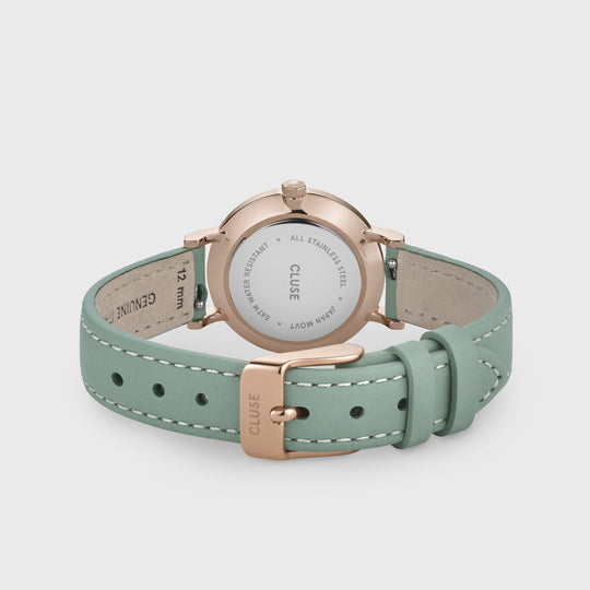 CLUSE Boho Chic Petite Leather, Rose Gold, Stone Green CW0101211006 - Watch clasp and back