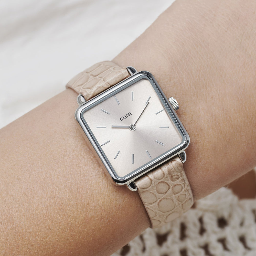 CLUSE Giftbox La Tétragone Watch & Bangle Bracelet Silver CG10308 - Watch on the wrist