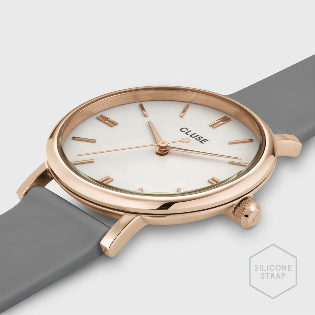 CLUSE Pavane Petite Silicone Light Grey, Rose Gold Colour CW11403 - Watch case detail