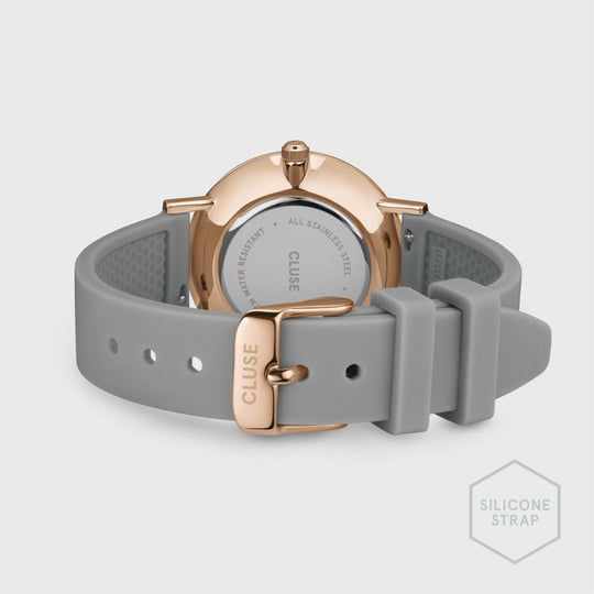 CLUSE Pavane Petite Silicone Light Grey, Rose Gold Colour CW11403 - Watch clasp and back