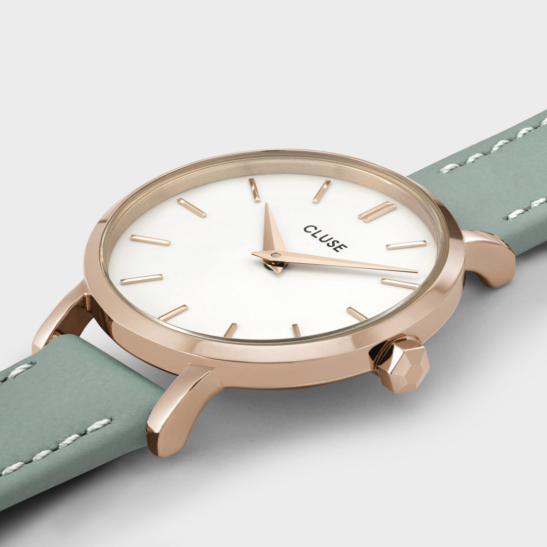 CLUSE Boho Chic Petite Leather, Rose Gold, Stone Green CW0101211006 - Watch case detail
