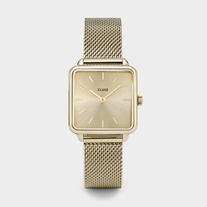 CLUSE Giftbox La Tétragone Watch & Alligator Bracelet Gold CG10306 - watch face