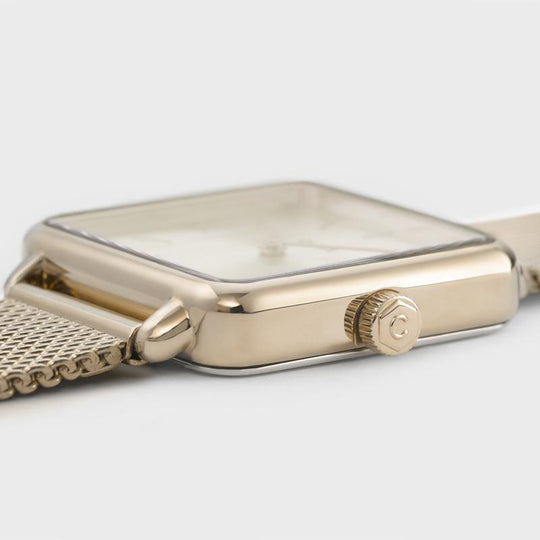 CLUSE Giftbox La Tétragone Watch & Alligator Bracelet Gold CG10306 - watch face detail