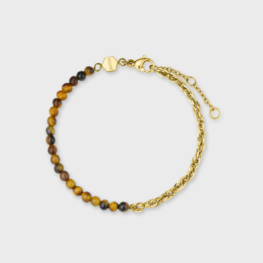 CLUSE Essentielle Mixed Chain Tiger Eye Stone Bracelet, Gold Colour CB13338 - Bracelet