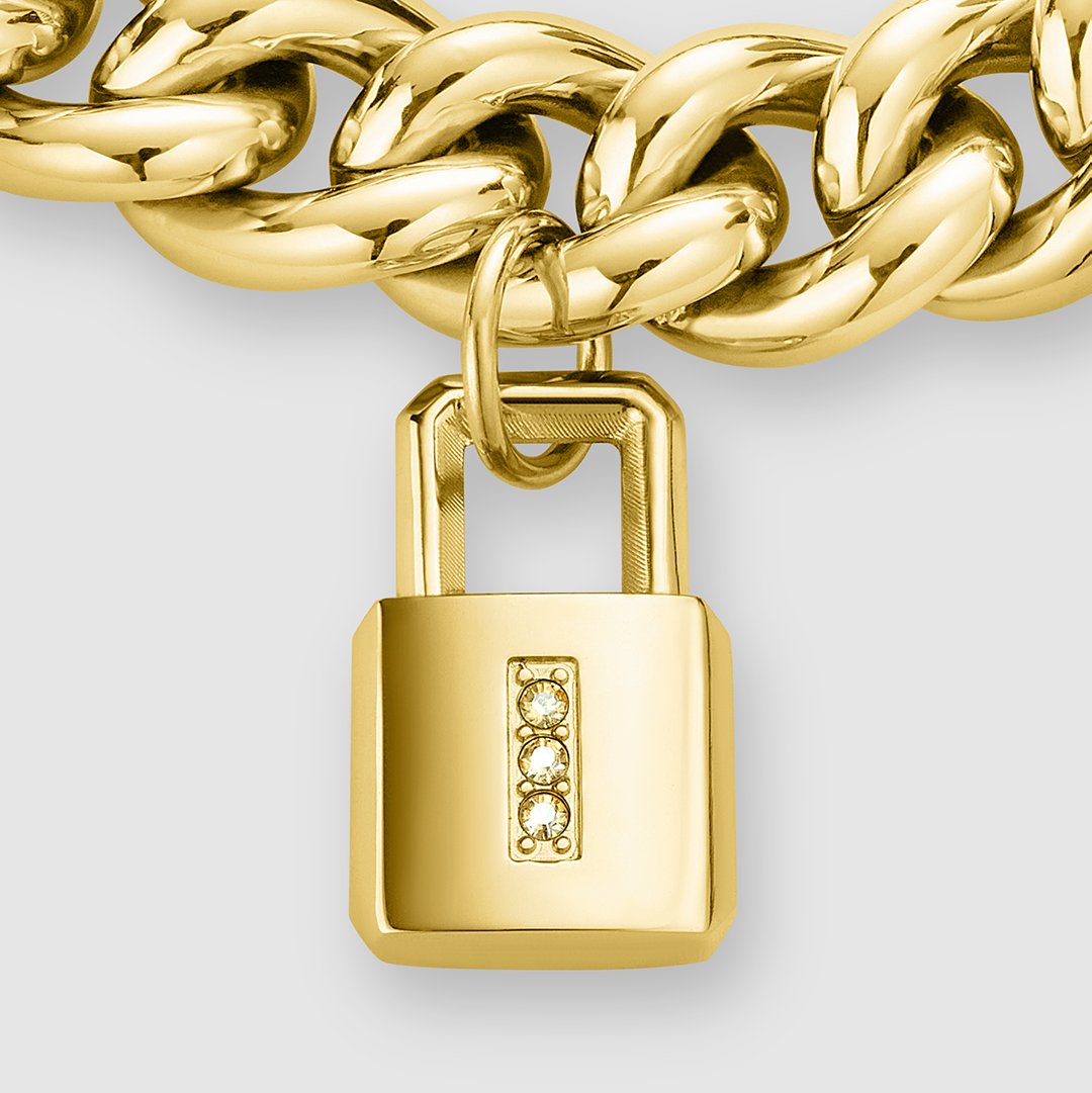 CLUSE Iris Mittenaere Chain Bracelet, Lock Charm, Gold Colour CB14001 - Bracelet detail