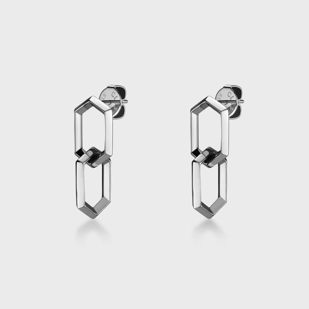 CLUSE Essentielle Double Hexagon Earrings Silver Colour CE13308 - earrings