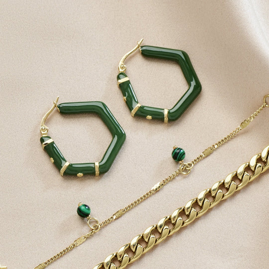 CLUSE Essentielle Hexagon Hoops Earrings Green, Gold Colour CE13316 - Earrings
