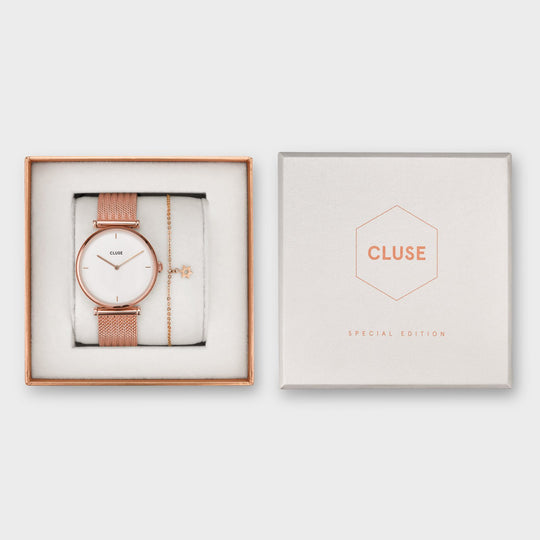 CLUSE Triomphe Mesh, Rose Gold, White & Star Bracelet Gift Box CG108208001 - gift box packaging