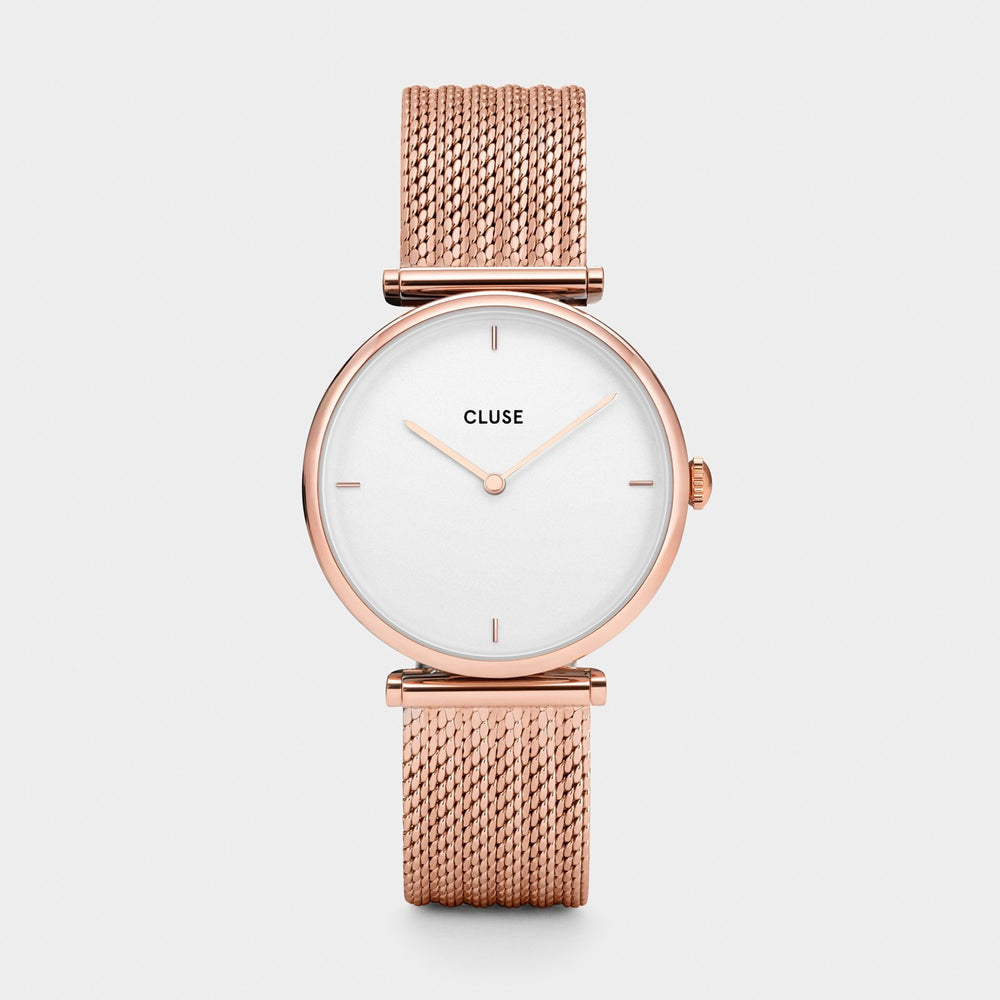 CLUSE Triomphe Mesh, Rose Gold, White & Star Bracelet Gift Box CG108208001 - watch face front
