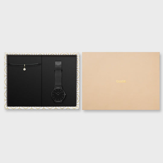 CLUSE Gift box Boho Chic Watch and Velvet Bracelet Black Colour CG10104 – gift box packaging