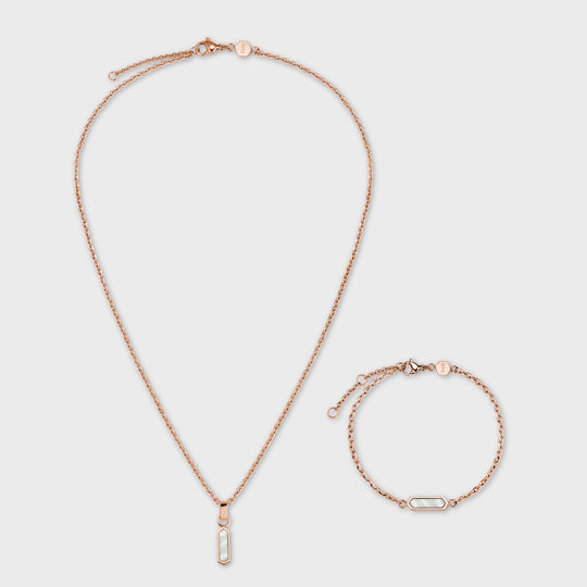 Gift Box Hexagon MOP Necklace and Bracelet, Rose Gold Colour CG10110 - Jewellery set