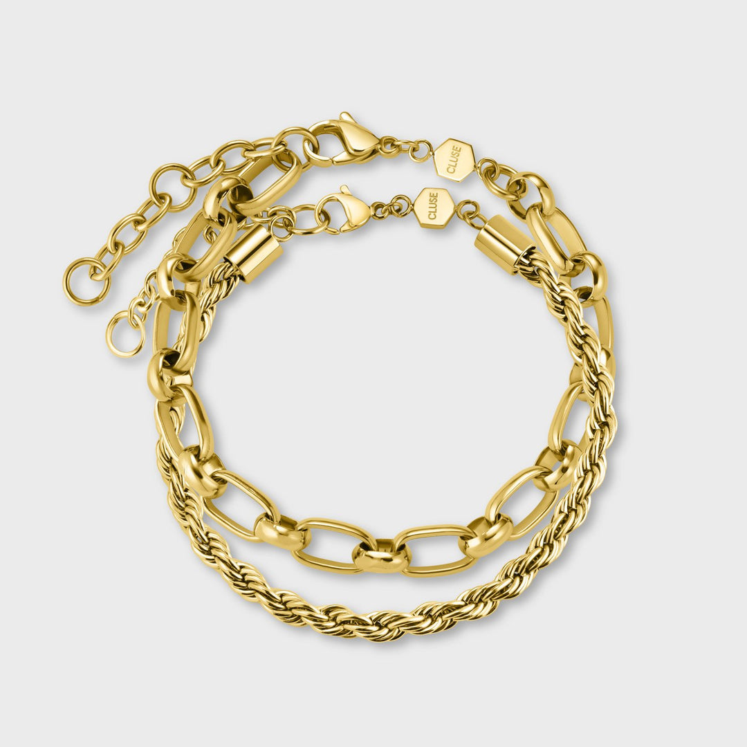 Gift Box Rope and Mixed Oval Bracelet, Gold Colour CG10111 - Jewellery set