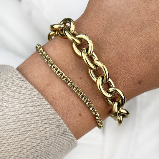 Gift Box Double Link and Round Chain Bracelet, Gold Colour CG10112 - bracelets on wrist