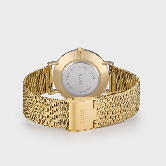 CLUSE Gift Box Minuit Special Mesh Gold Colour & Leather Strap CG10201 - watch clasp and back