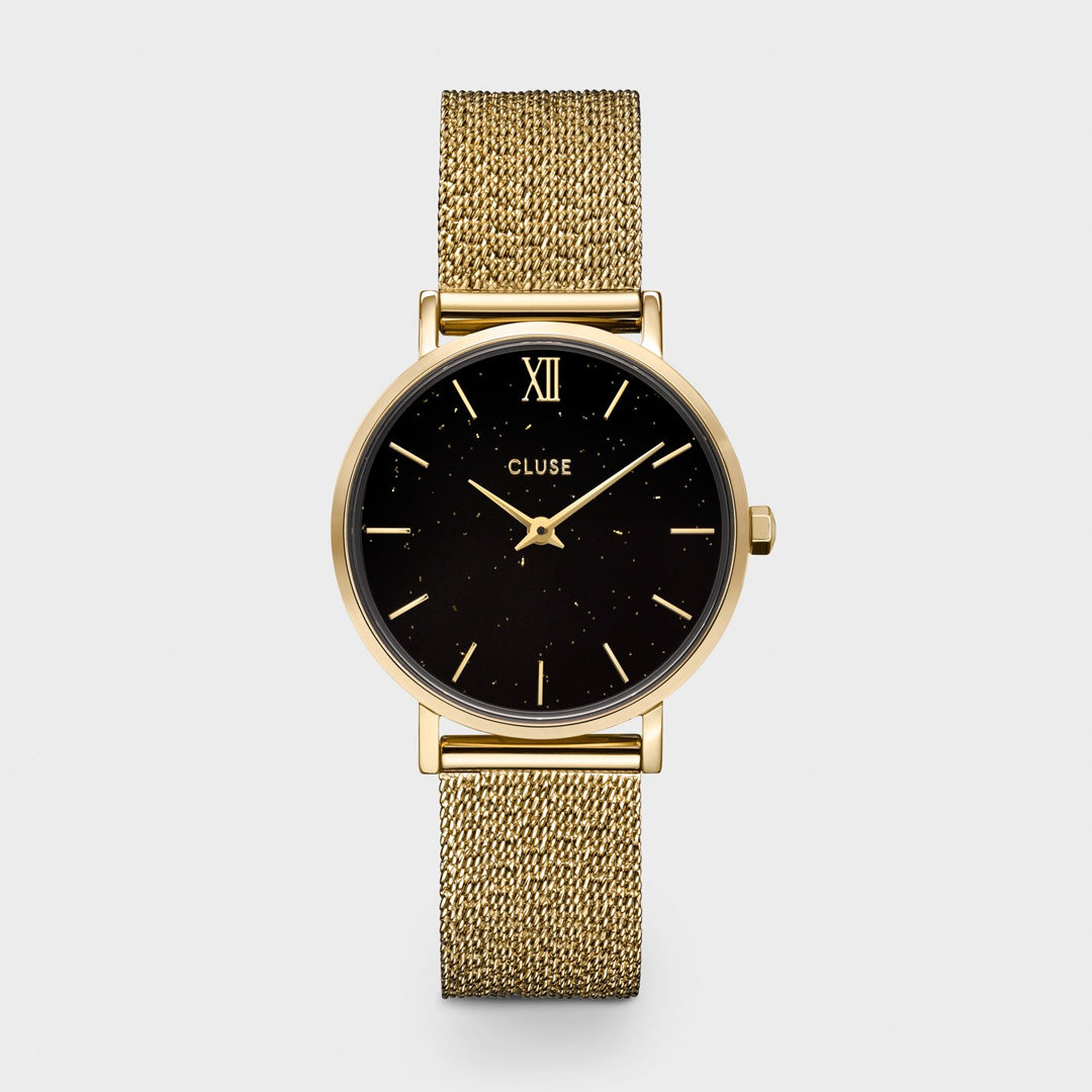 CLUSE Gift Box Minuit Special Mesh Gold Colour & Leather Strap CG10201 - watch