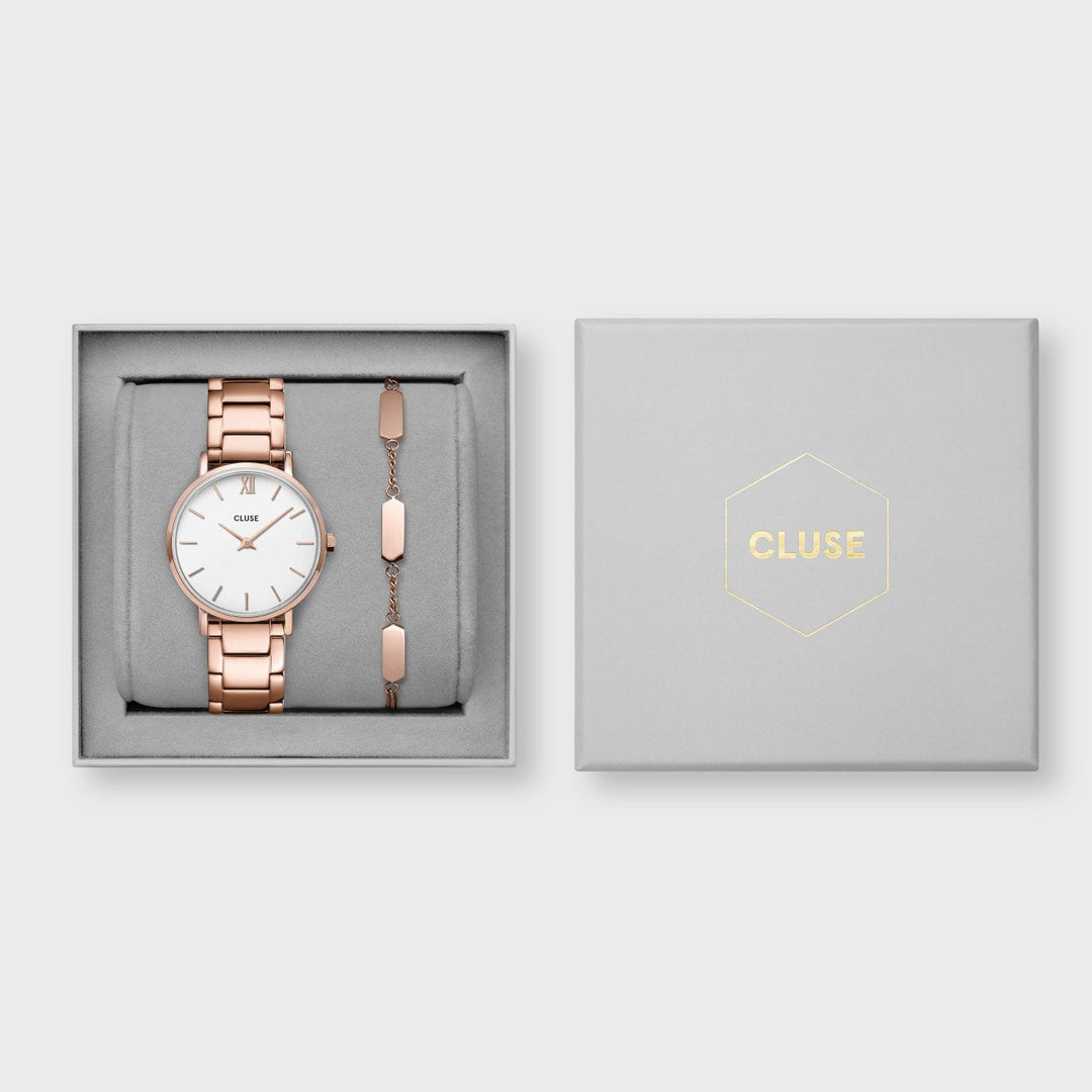 CLUSE Gift box Minuit Watch and Bracelet Rose Gold Colour CG10204 - Gift box