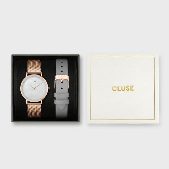 Minuit Mesh Watch And Grey Strap, Rose Gold Colour CG10208 - Gift box