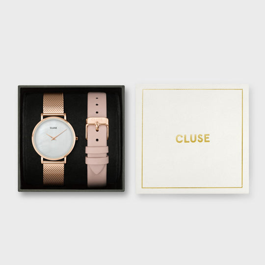 Minuit Mesh Watch And Pink Strap, Rose Gold Colour CG10209 - Gift box