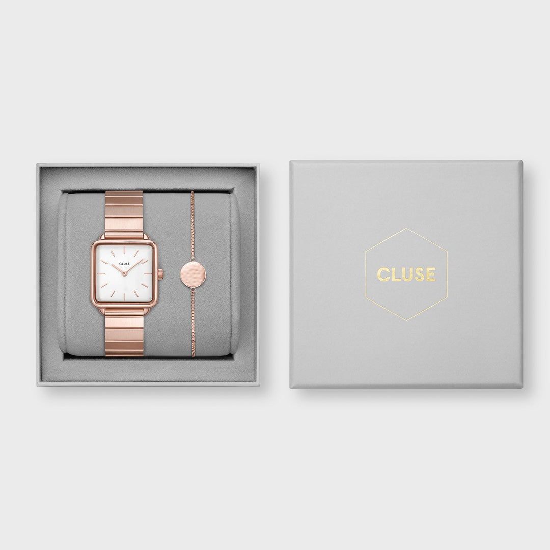 CLUSE Giftbox La Tétragone Watch & Slider Bracelet Rose Gold CG10304 - Gift box