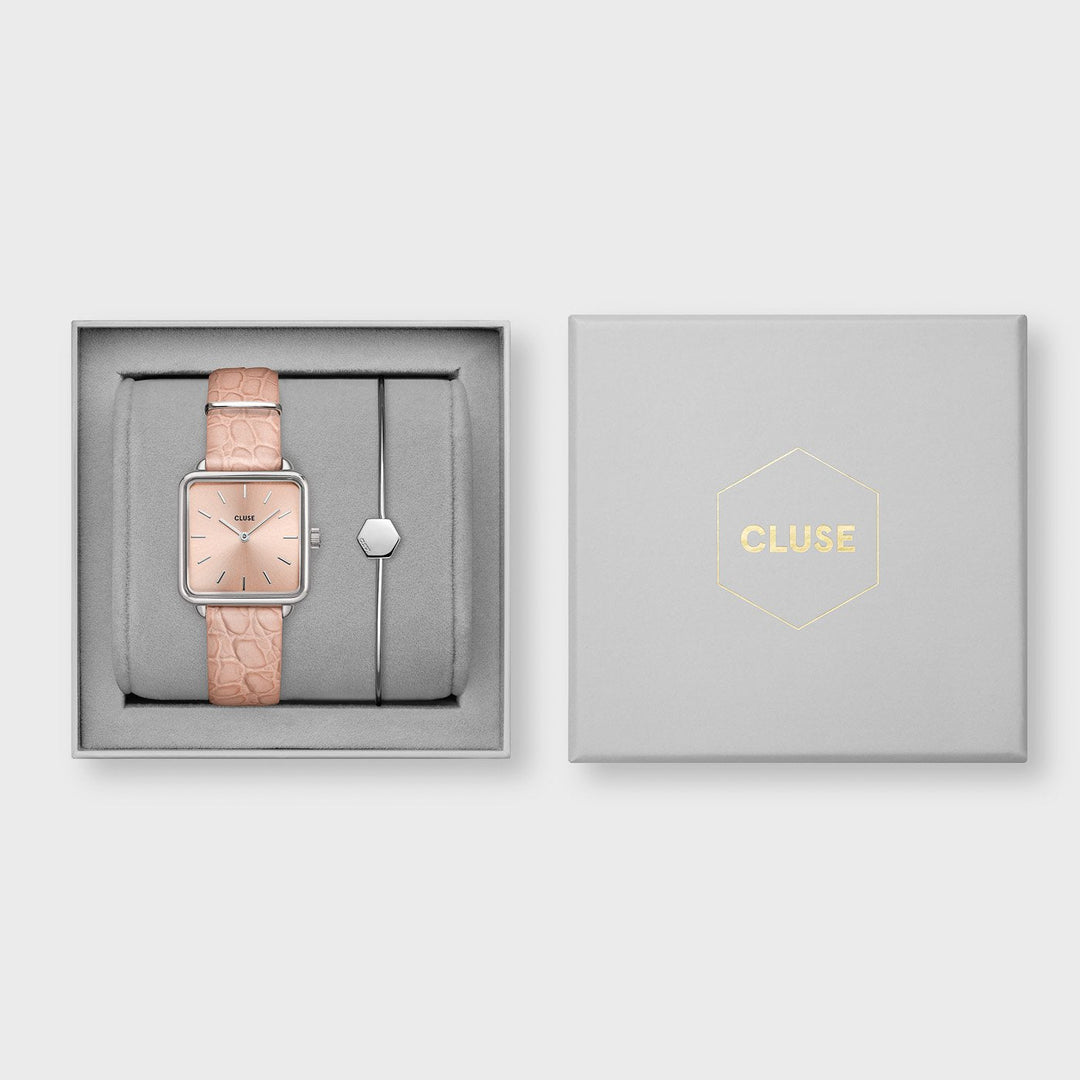 CLUSE Giftbox La Tétragone Watch & Bangle Bracelet Silver CG10308 - Giftbox