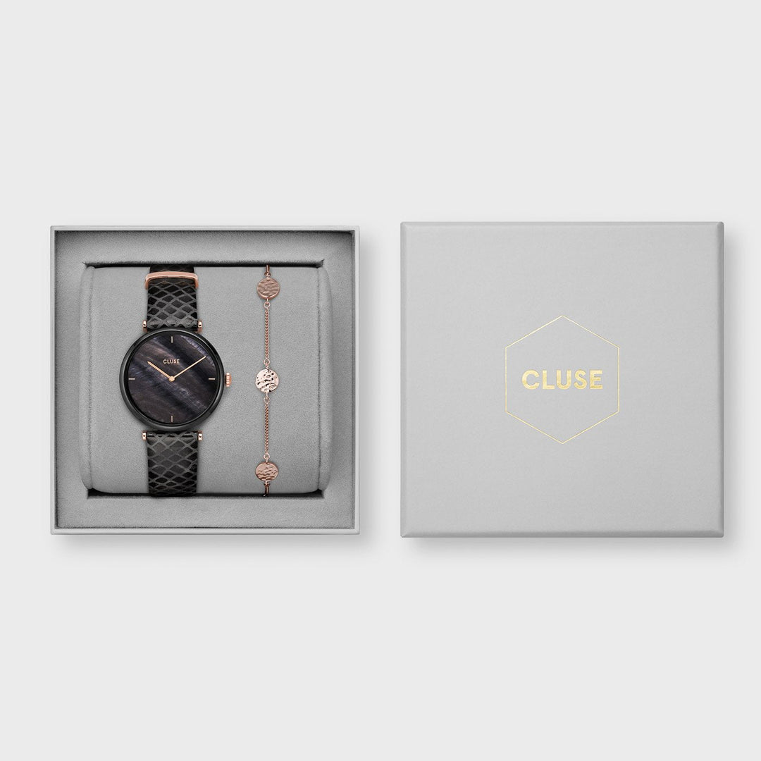 CLUSE Giftbox Triomphe Watch & Discs Bracelet Black Rose Gold CG10401 - Gift box