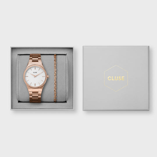 Gift Box Vigoureux Watch and Essentielle Shiny Bracelet, Rose Gold Colour CG10601 - Gift box