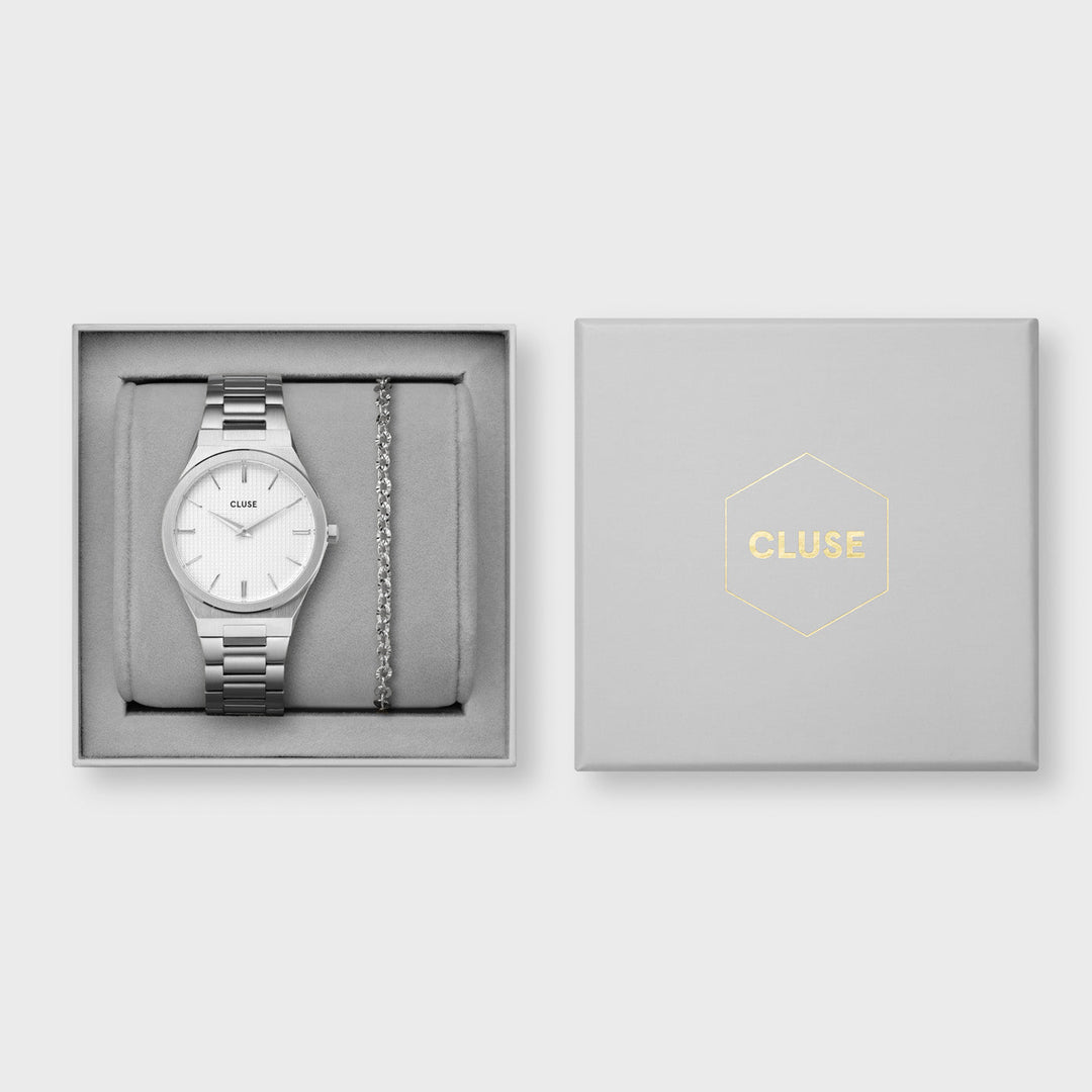Gift Box Vigoureux Watch and Essentielle Shiny Bracelet, Silver Colour CG10602 - Gift box