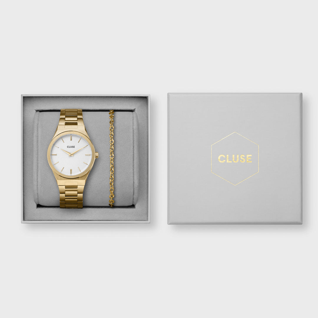 Gift Box Vigoureux Watch and Essentielle Shiny Bracelet, Gold Colour CG10603 - Gift box