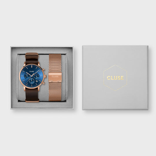 CLUSE Giftbox Aravis Chrono Watch & Mesh Strap Rose Gold CG21001 - Giftbox