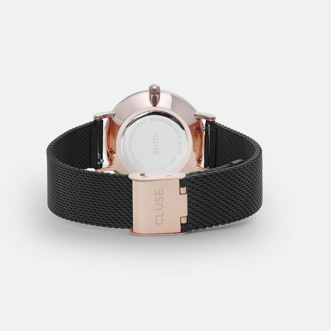 CLUSE Minuit Mesh Rose Gold Black/Black CL30064 - watch clasp and back