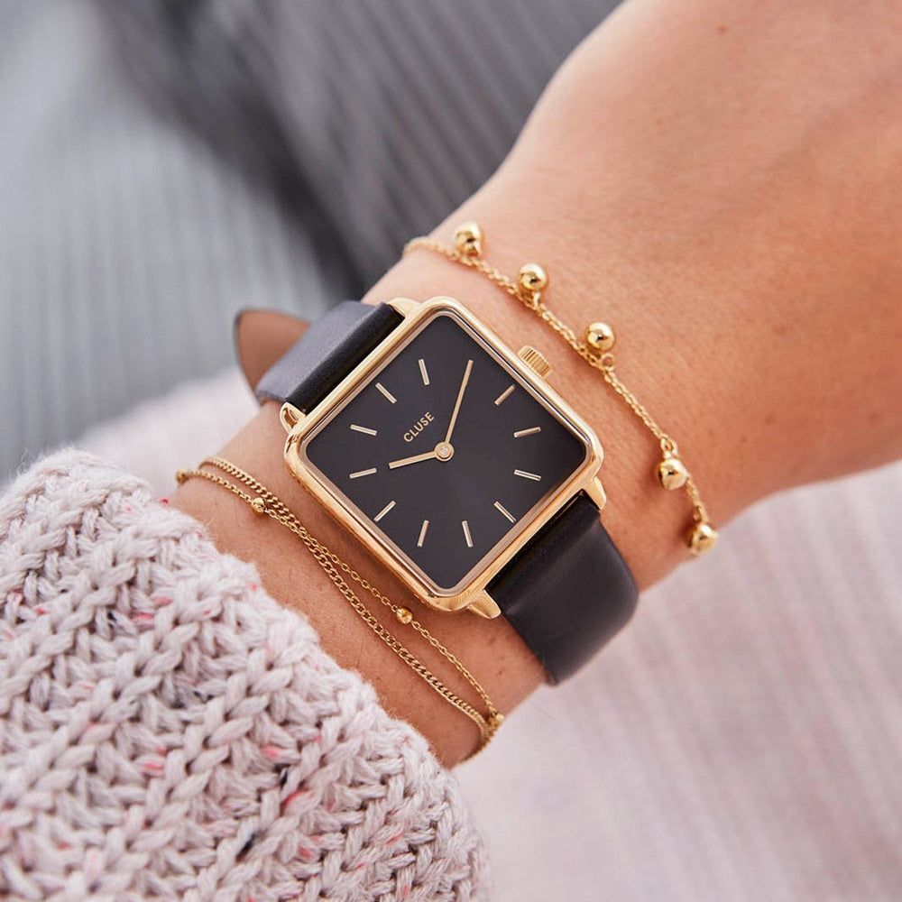 CLUSE La Tétragone Gold Black/Black CL60008 - watch on wrist