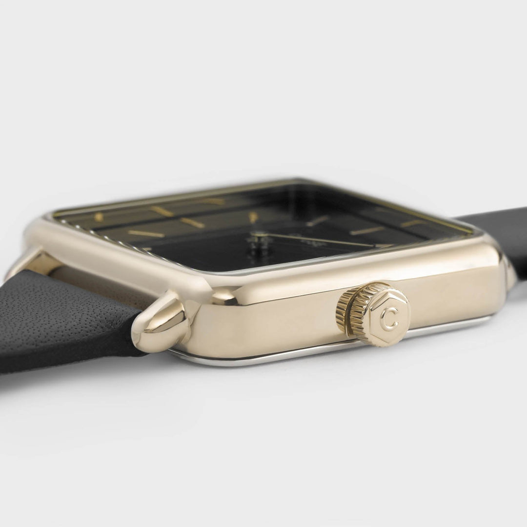 CLUSE La Tétragone Gold Black/Black CL60008 - watch case detail