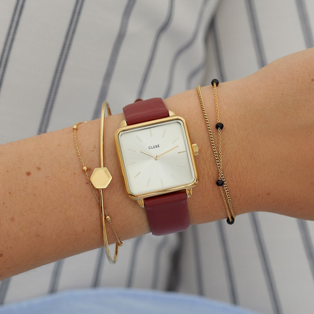 CLUSE La Tétragone Gold/Scarlet Red CL60009 - watch on wrist