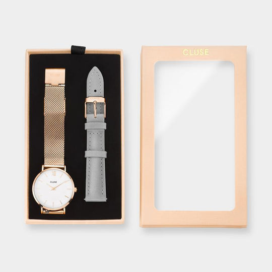 Aviation Box Minuit Mesh Gift Box Rose Gold White with Grey Strap CLA005 - Gift box