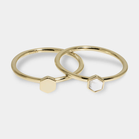 CLUSE Idylle Gold Solid And Marble Hexagon Ring Set CLJ41001-52 - ring set size 52