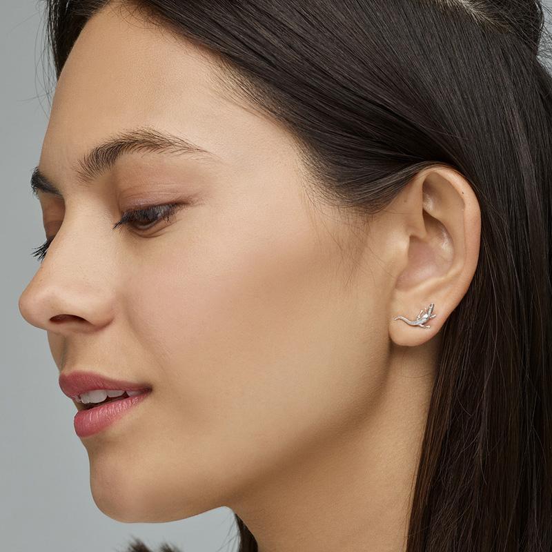 CLUSE Force Tropicale Silver Alligator Stud Earrings CLJ52018 - Earrings on ear