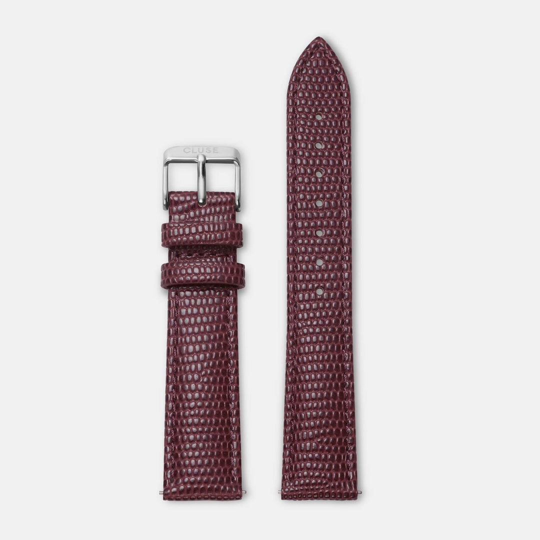 CLUSE Strap 18 mm Leather Burgundy Lizard, Silver Colour CS1408101014 - strap