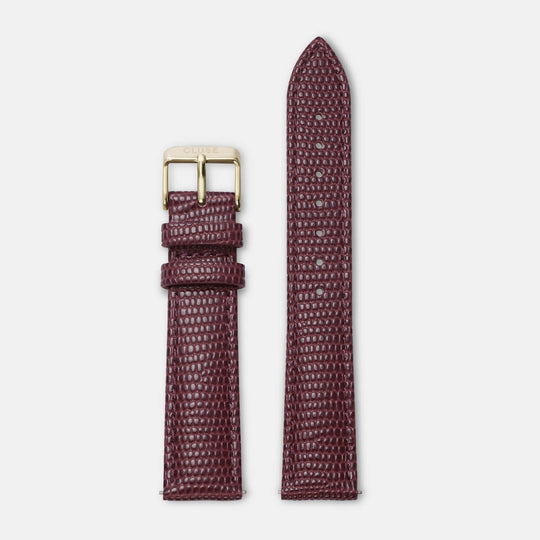 Strap 18 mm Leather Burgundy Lizard, Gold Colour