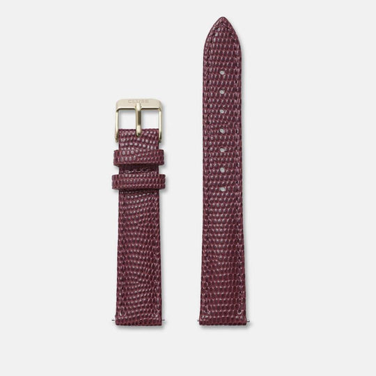 CLUSE Strap 16 mm Leather, Burgundy Lizard/Gold CS1408101034 - strap