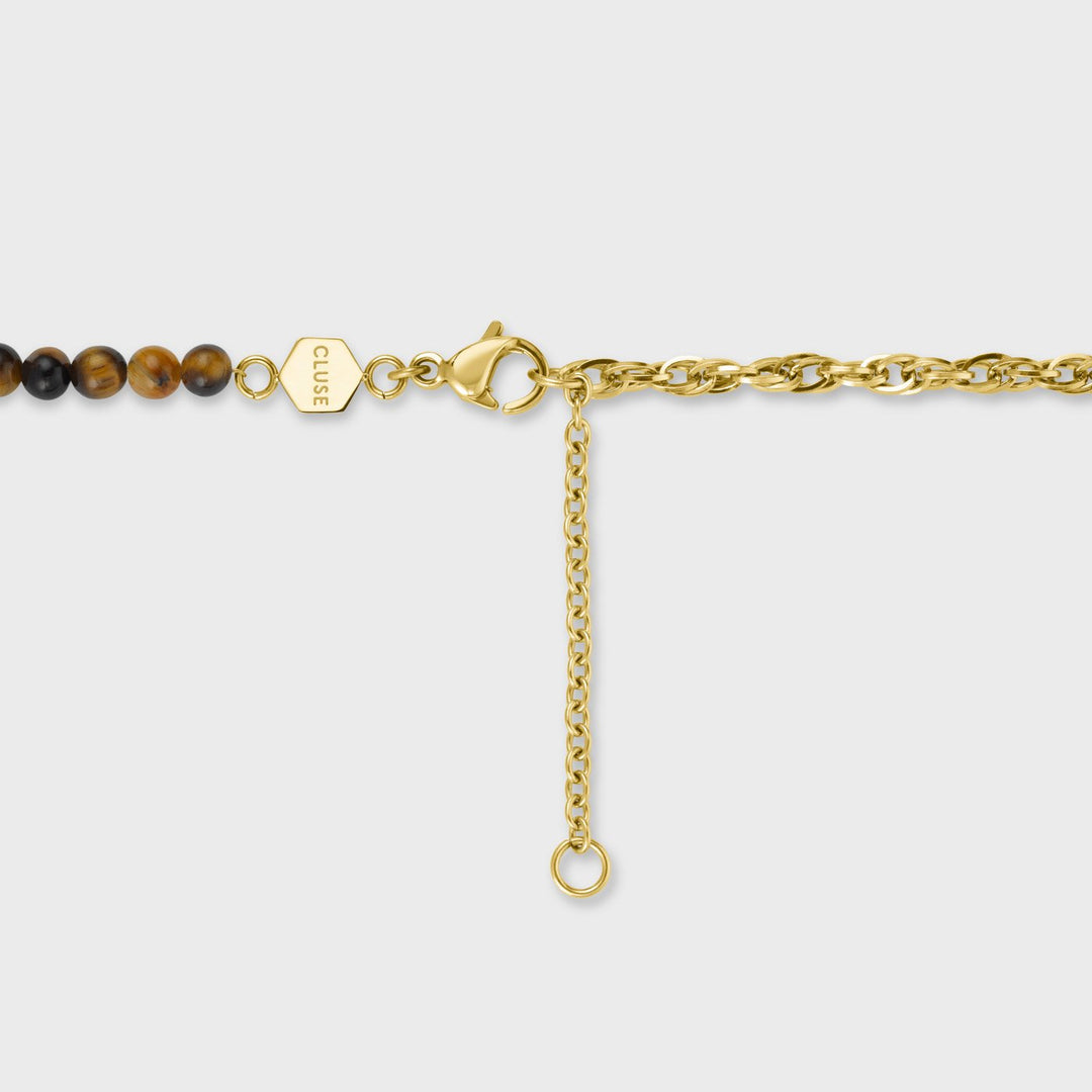 CLUSE Essentielle Mixed Chain Tiger Eye Stone Necklace, Gold Colour CN13308 - Necklace - detail