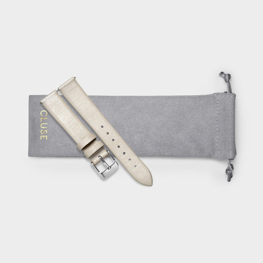 CLUSE Strap 16 mm Leather Warm White Metallic/ Silver - Strap pouch