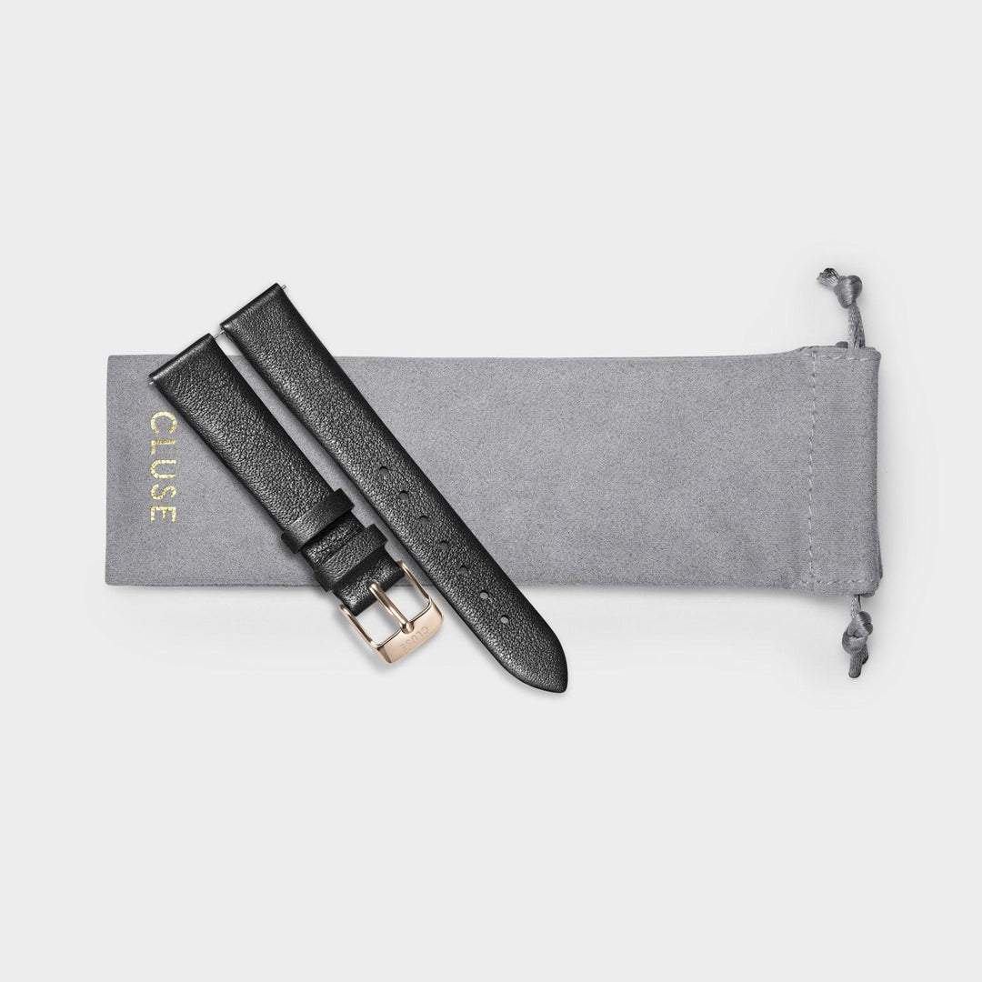 CLUSE Strap 16 mm Leather, Dark Grey Metallic/ Rose Gold - Strap pouch