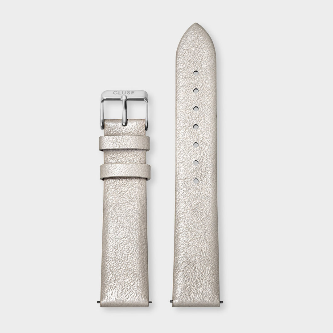 CLUSE Strap 18 mm Leather, Warm White Metallic/ Silver - Strap
