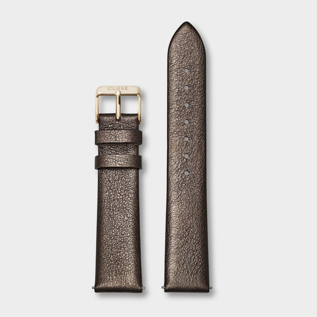 CLUSE Strap 18 mm Leather, Chocolate Brown Metallic/ Gold - Strap