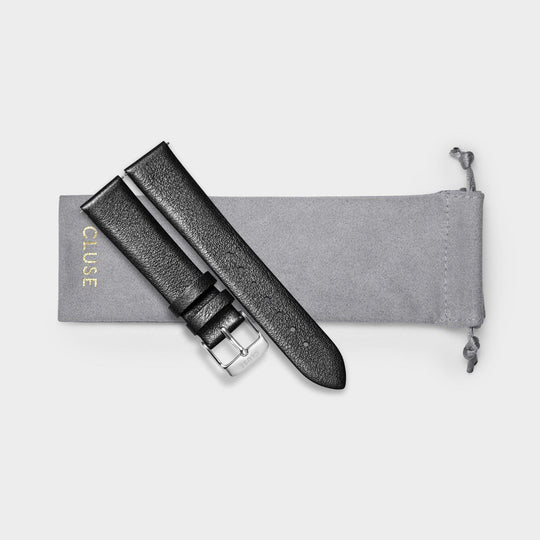 CLUSE Strap 18 mm Leather Dark Grey Metallic/ Silver - Strap pouch