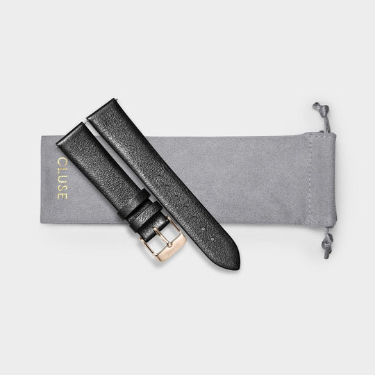 CLUSE Strap 18 mm Leather, Dark Grey Metallic/ Rose Gold - Strap pouch